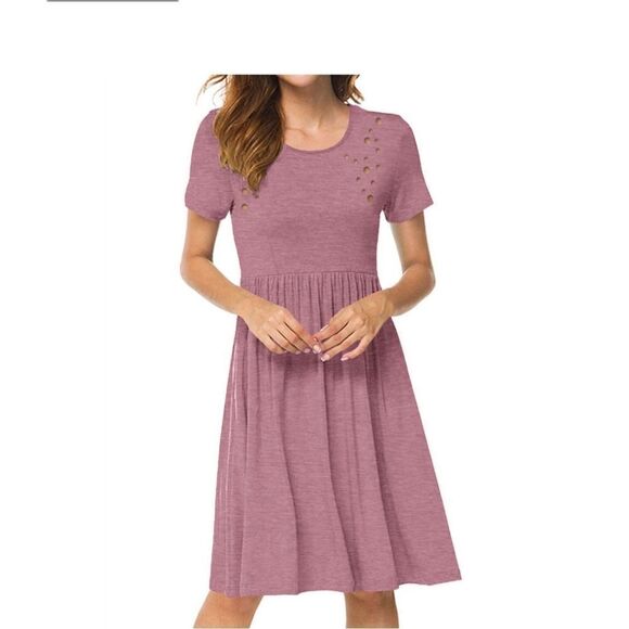 NWOT Hubery Crew Neck Short Sleeves Relaxed FitPleated Dress Size S - Picture 7 of 10